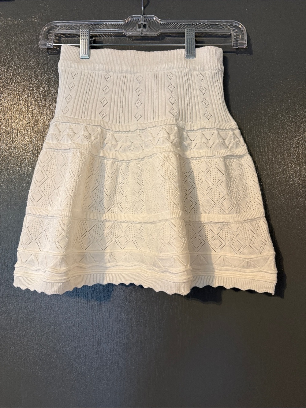 Textured White Knit A-Line Skirt